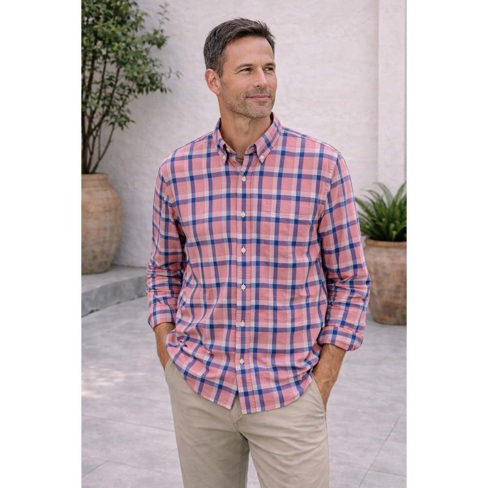 J. Crew Button Down Pink Plaid Shirt Men's Large Business Casual Preppy